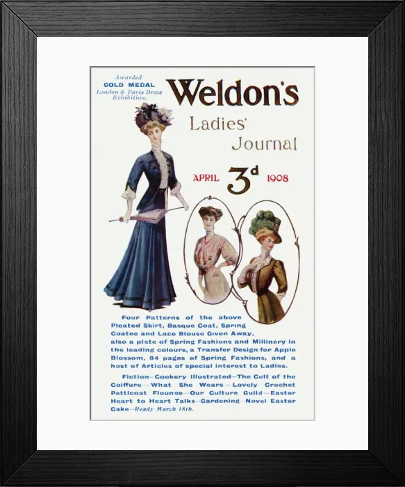 Framed Print : Weldon. Advertising postcard for Weldons Ladies Journal.Date: 1908 Framed Print : Weldon. Advertising postcard for Weldons Ladies Journal.Date: 1908