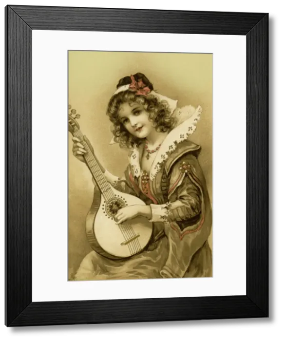 Framed Print : Lady playing a mandolin Framed Print : Lady playing a mandolin