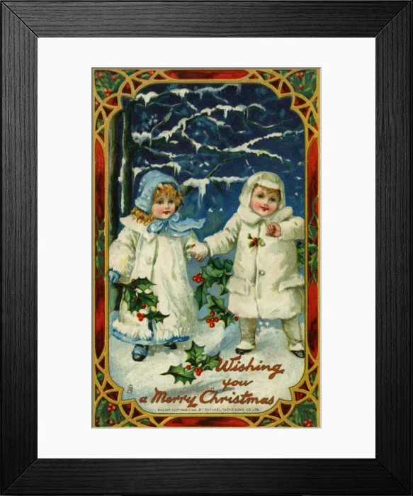 Framed Print : Children hold hands in the snow Framed Print : Children hold hands in the snow