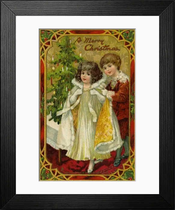Framed Print : Boy and girl at Christmas Framed Print : Boy and girl at Christmas