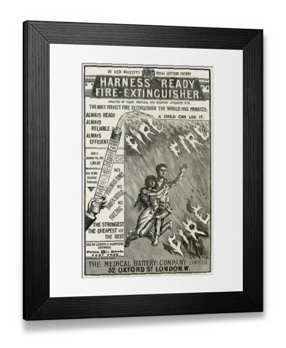 Framed Print : Advert for Harness ready fire-extinguisher 1886 Framed Print : Advert for Harness ready fire-extinguisher 1886