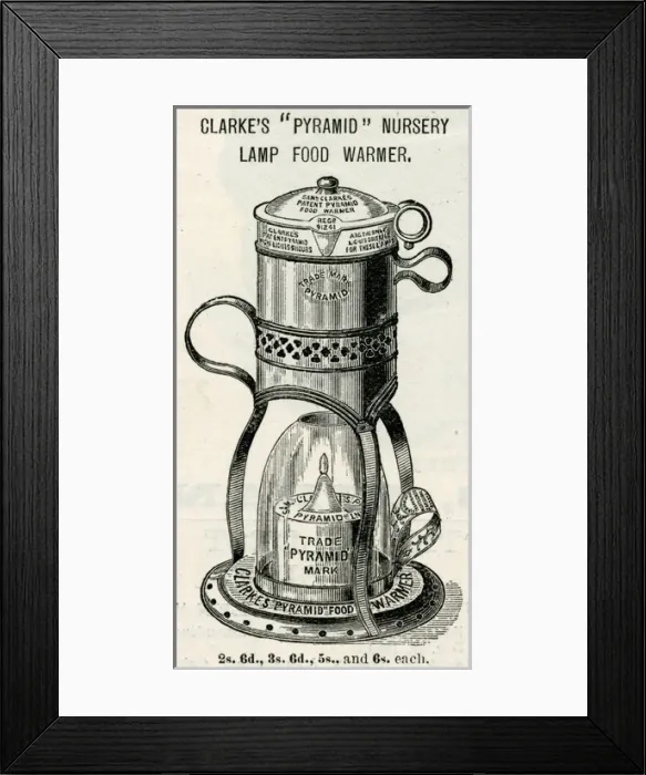 Framed Print : Advert for Clarkes babies food warmer 1892 Framed Print : Advert for Clarkes babies food warmer 1892