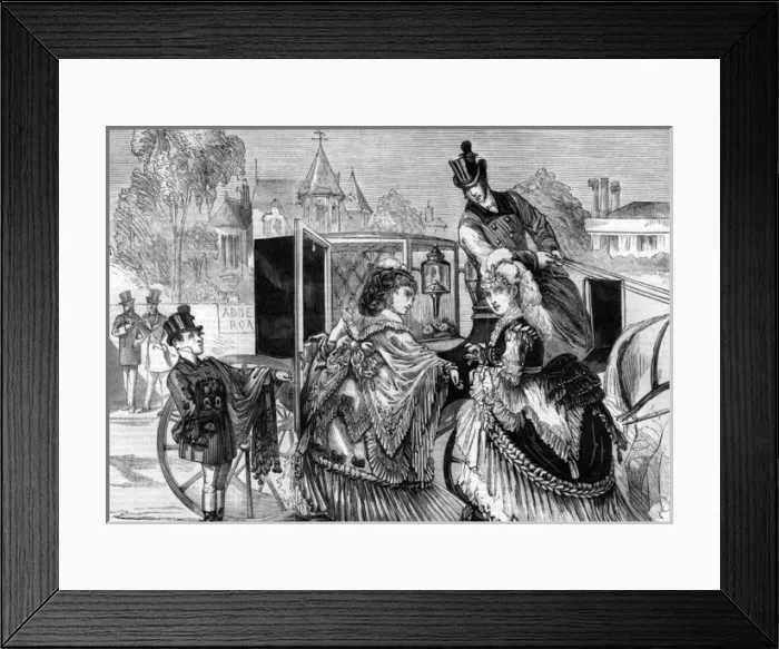 Framed Print : Two aristocratic ladies getting into a brougham Framed Print : Two aristocratic ladies getting into a brougham