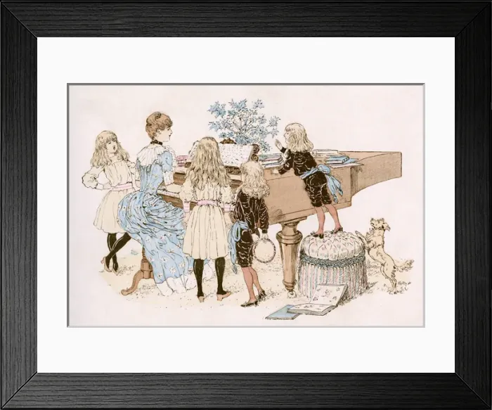 Framed Print : Children listening to mother play piano Framed Print : Children listening to mother play piano