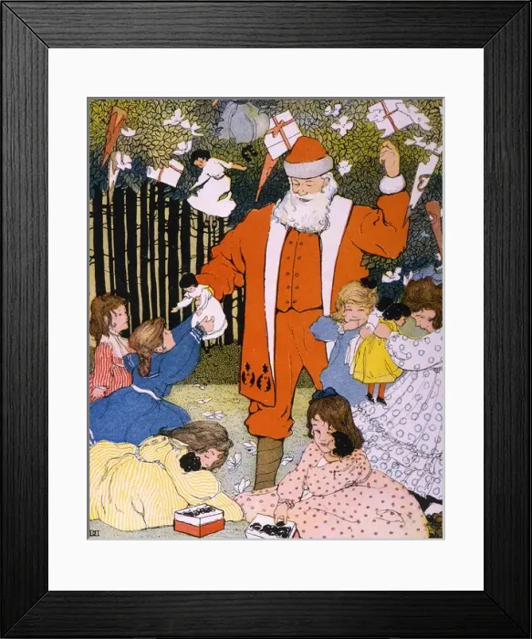 Framed Print : Father Christmas delivering Xmas presents Framed Print : Father Christmas delivering Xmas presents