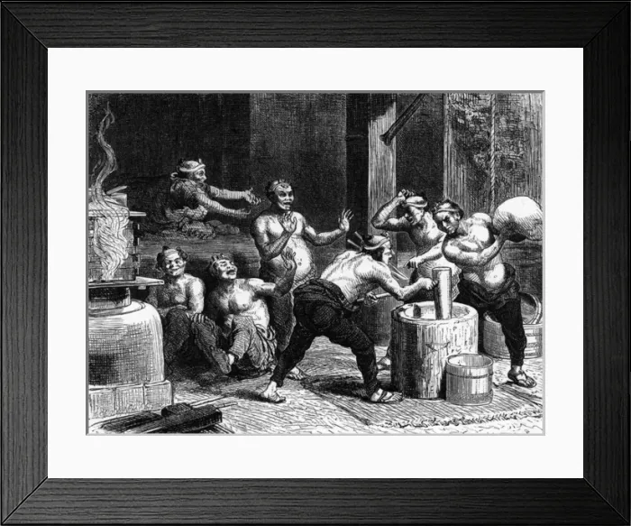 Framed Print : Japanese bakers pounding rice Framed Print : Japanese bakers pounding rice