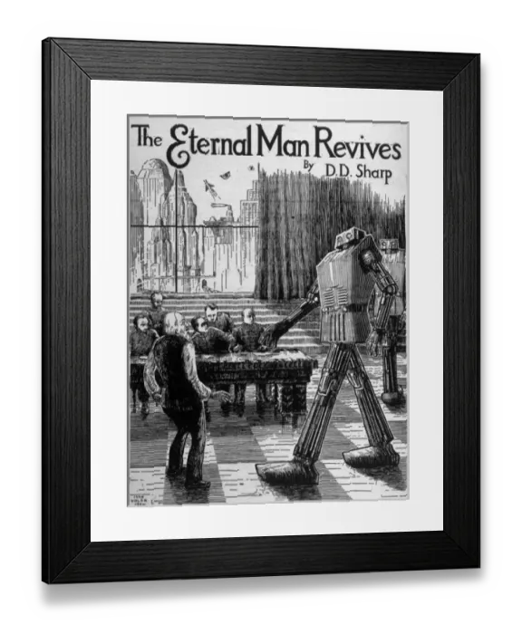Framed Print : Robot shocks a group of men Framed Print : Robot shocks a group of men