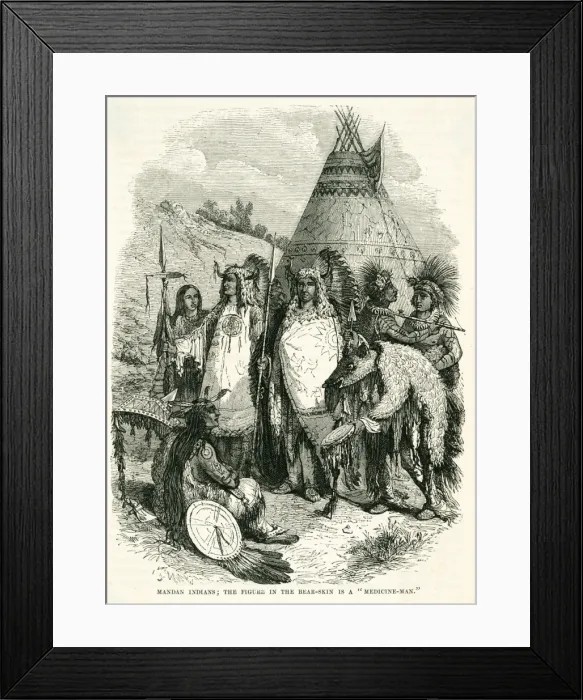 Framed Print : Native Americans, Mandan village and Rainmaker Framed Print : Native Americans, Mandan village and Rainmaker