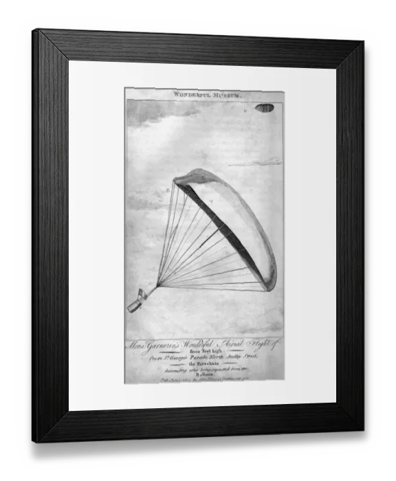 Framed Print : PARACHUTE. JACQUES GARNERIN makes a descent over central London