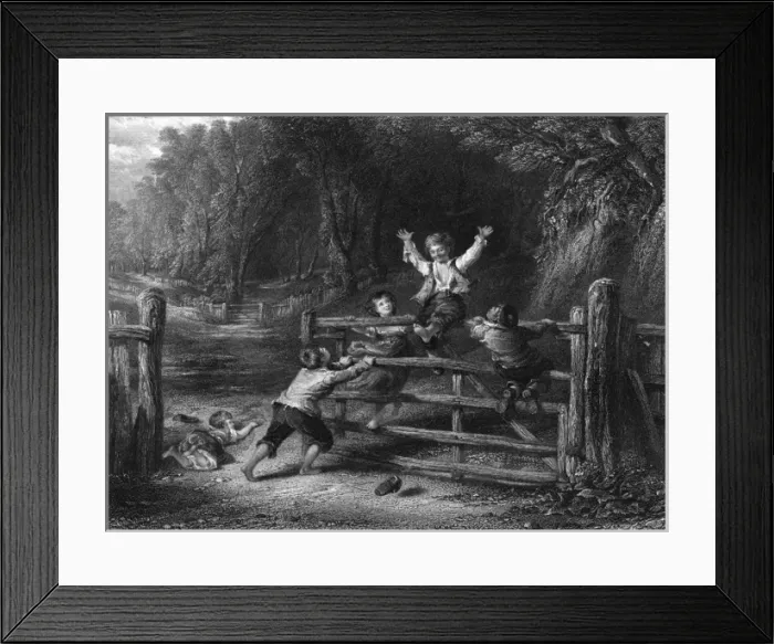 Framed Print : Children Play on Gate Framed Print : Children Play on Gate