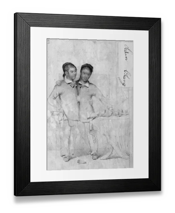 Framed Print : Eng and Chang, Siamese twins, with their autographs Framed Print : Eng and Chang, Siamese twins, with their autographs