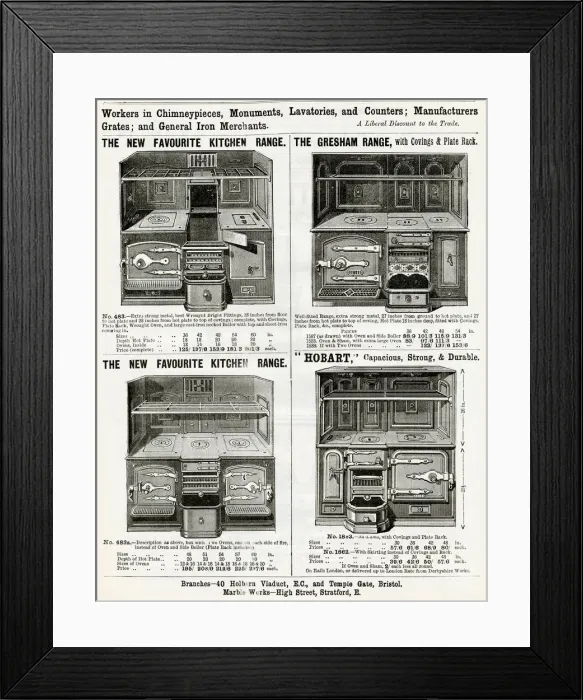 Framed Print : Advert for kitchen range cookers 1888 Framed Print : Advert for kitchen range cookers 1888