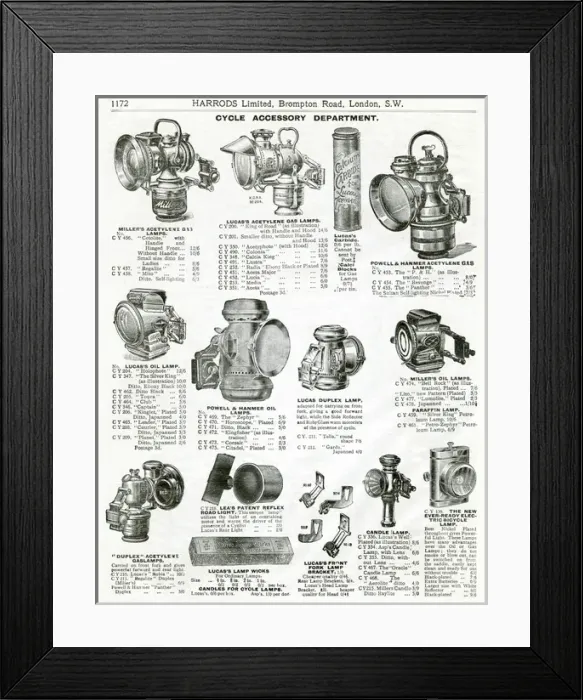 Framed Print : Trade catalogue for cycle accessories 1911 Framed Print : Trade catalogue for cycle accessories 1911