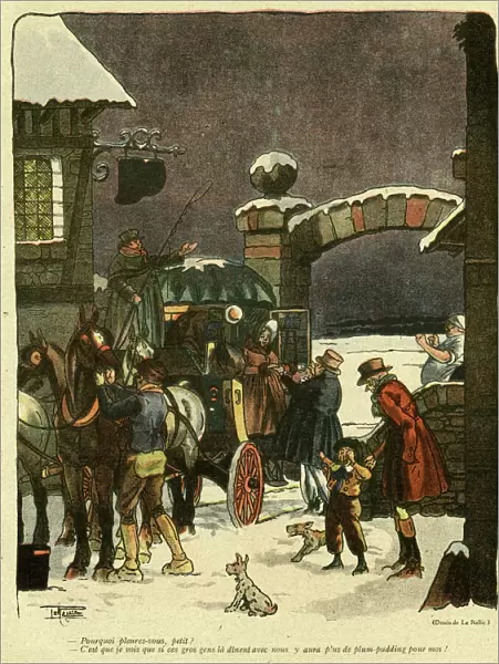 Cartoon, 19th century coach at an inn