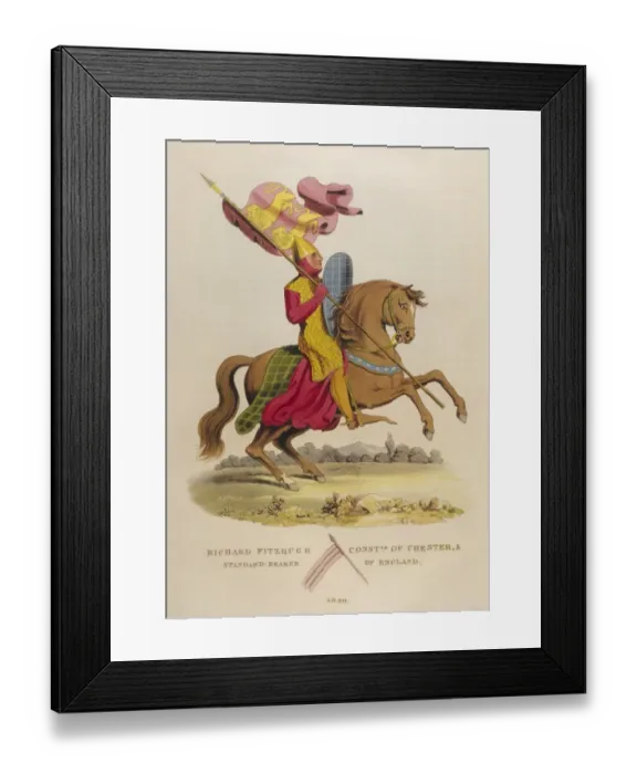 Framed Print : 12th century military dress: standard bearer and horse Framed Print : 12th century military dress: standard bearer and horse