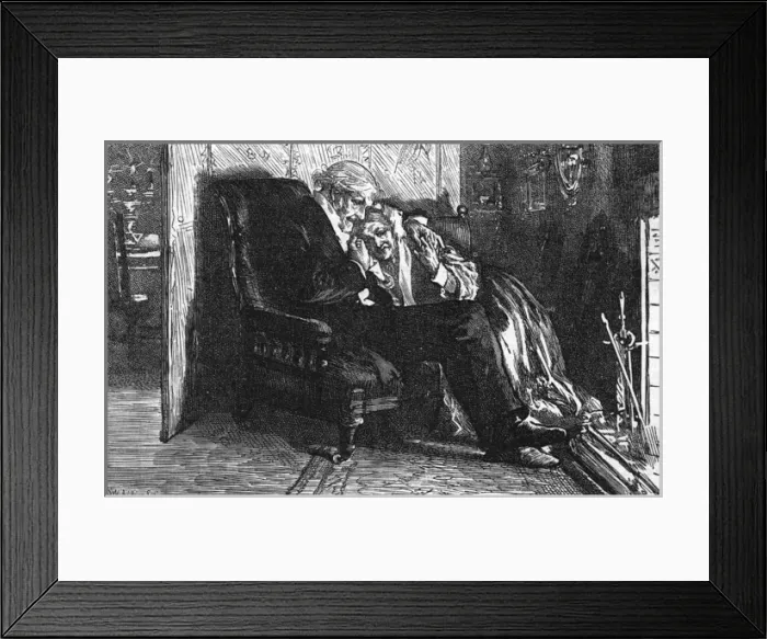 Framed Print : Domestic interior: an old couple by the fireside, 1878 Framed Print : Domestic interior: an old couple by the fireside, 1878