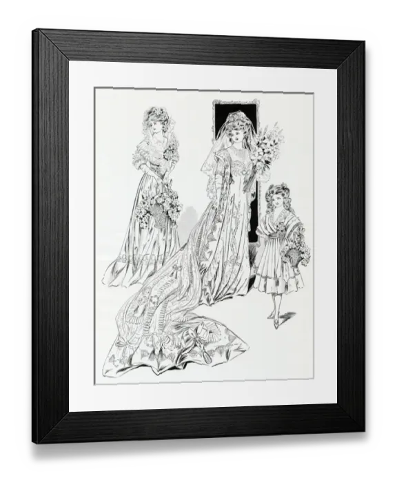 Framed Print : Wedding dress and bridemaids frocks 1907 Framed Print : Wedding dress and bridemaids frocks 1907