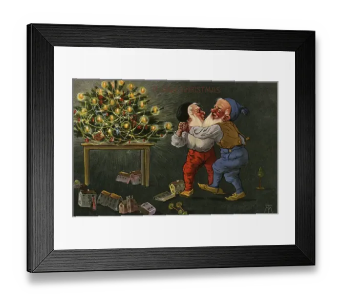 Framed Print : Gnomes dance round Christmas tree Framed Print : Gnomes dance round Christmas tree