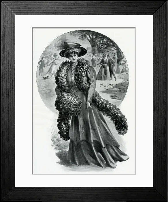 Framed Print : Woman wearing feather boa and muff 1907 Framed Print : Woman wearing feather boa and muff 1907