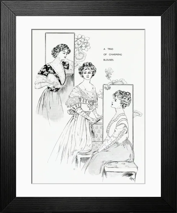 Framed Print : Trio of charming blouses 1907 Framed Print : Trio of charming blouses 1907