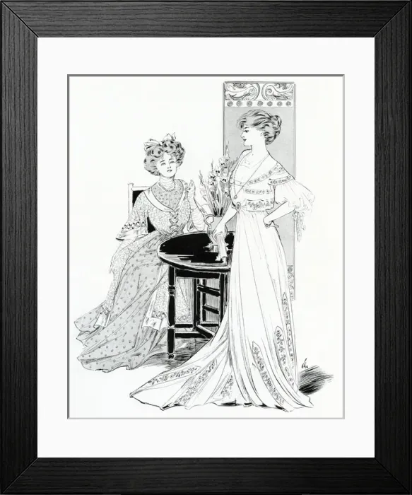 Framed Print : Edwardain women wearing tea frock and bridge dress 1907 Framed Print : Edwardain women wearing tea frock and bridge dress 1907