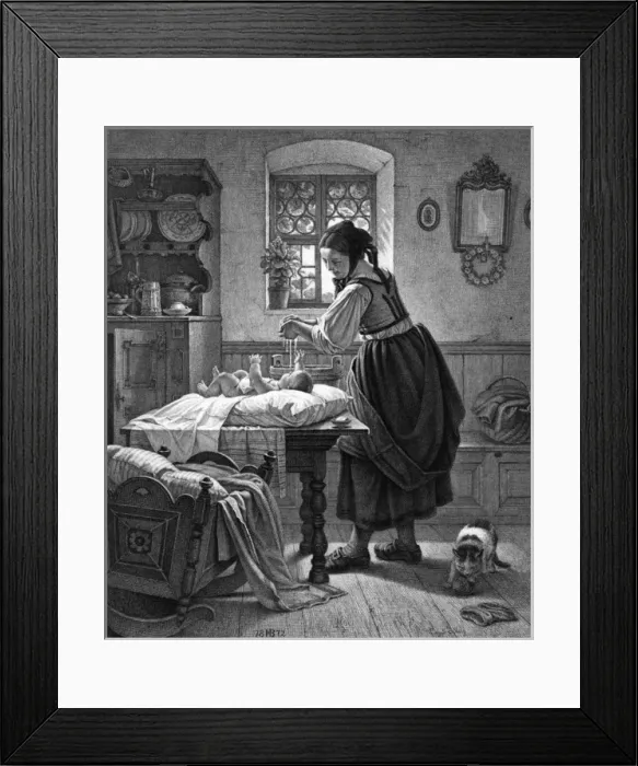 Framed Print : Mother Bathes her Child Framed Print : Mother Bathes her Child