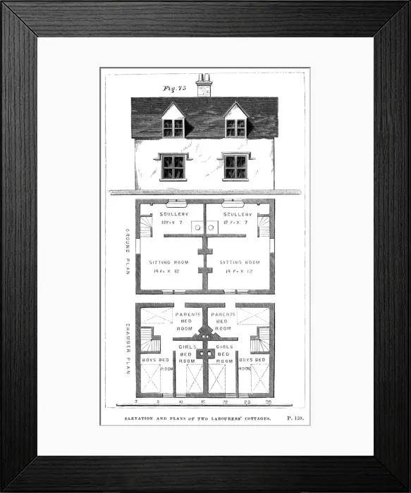 Framed Print : Labourers Cottages / Plan Framed Print : Labourers Cottages / Plan