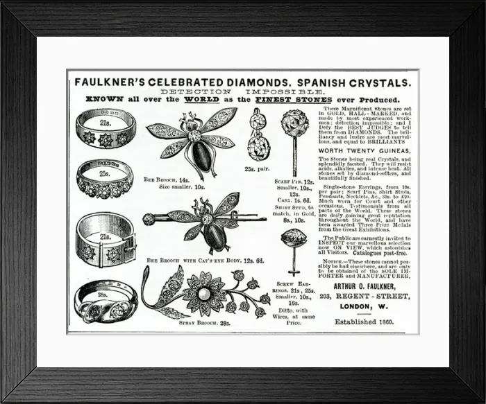 Framed Print : Advert for Faulkers novelty jewellery 1886