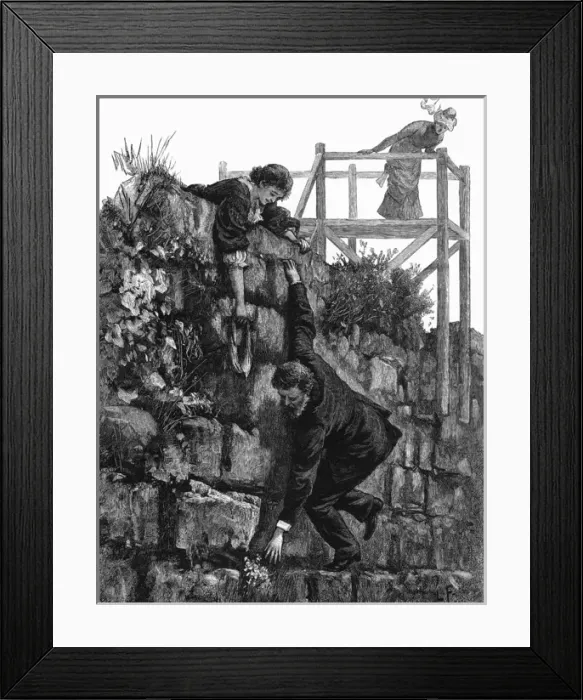 Framed Print : Picking Flower in Wall Framed Print : Picking Flower in Wall
