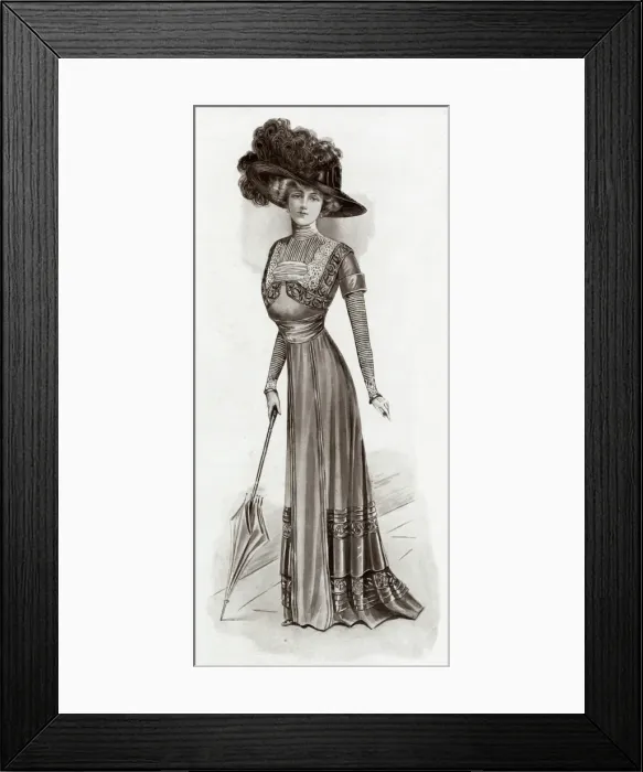 Framed Print : Elegant tailored summer dress 1909 Framed Print : Elegant tailored summer dress 1909