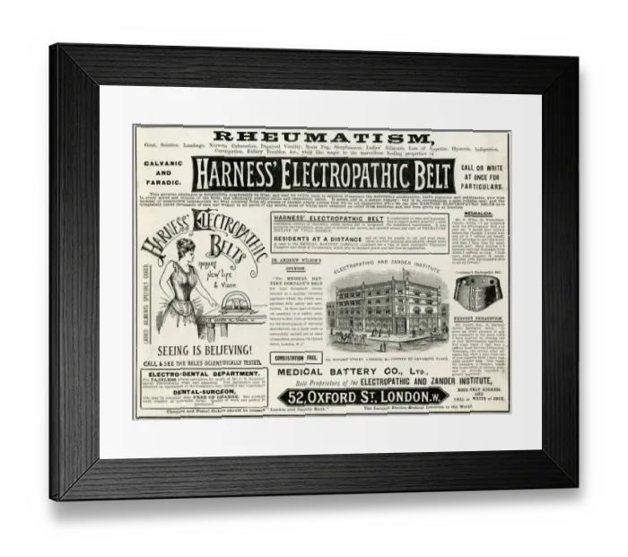 Framed Print : Advert for Harness Electropathic Belt 1892 Framed Print : Advert for Harness Electropathic Belt 1892