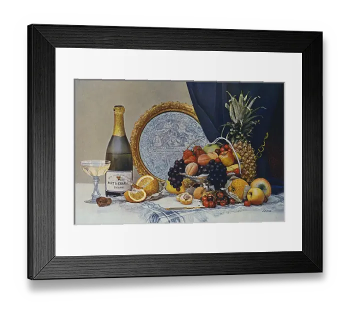 Framed Print : Champagne / Fruit Dessert Framed Print : Champagne / Fruit Dessert