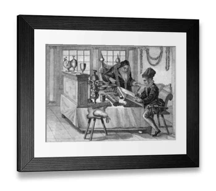 Framed Print : German Merchant at Books Framed Print : German Merchant at Books
