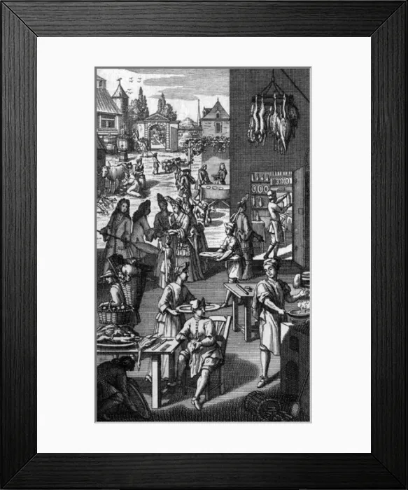 Framed Print : Food preparation in the 17th century Framed Print : Food preparation in the 17th century