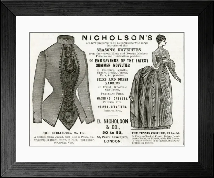 Framed Print : Advert for Nicholsons womens summer clothing 1886 Framed Print : Advert for Nicholsons womens summer clothing 1886