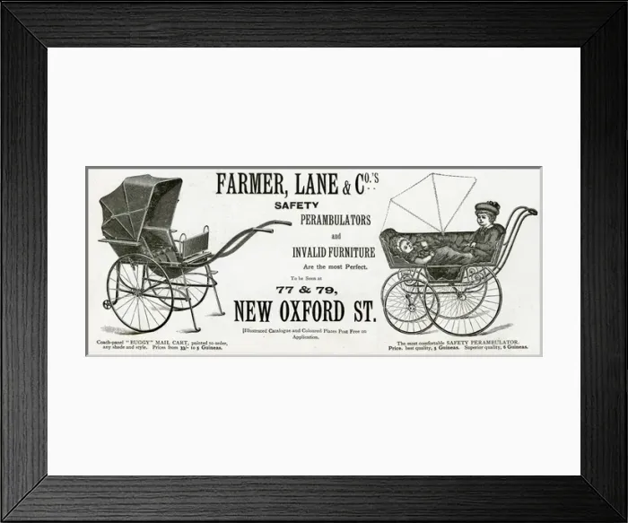 Framed Print : Advert for Farmer, Lane - Co, mail carts and prams Framed Print : Advert for Farmer, Lane - Co, mail carts and prams