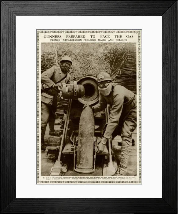 Framed Print : Gunners prepared to face the gas 1916 Framed Print : Gunners prepared to face the gas 1916