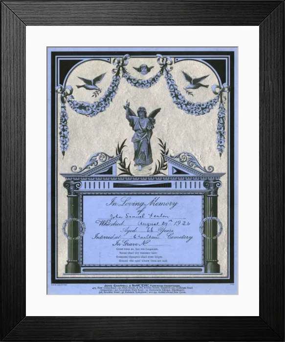 Framed Print : Mourning card, 1924 Framed Print : Mourning card, 1924