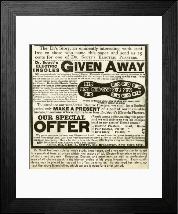 Framed Print : Advert for Dr. Scotts electric insoles 1889 Framed Print : Advert for Dr. Scotts electric insoles 1889