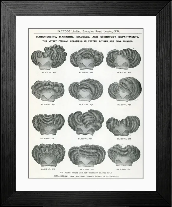 Framed Print : Trade catalogue of hairpieces 1911 Framed Print : Trade catalogue of hairpieces 1911
