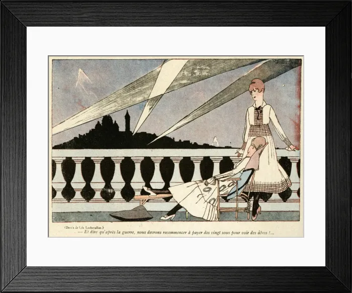Framed Print : Cartoon, Women watching searchlights, WW1 Framed Print : Cartoon, Women watching searchlights, WW1