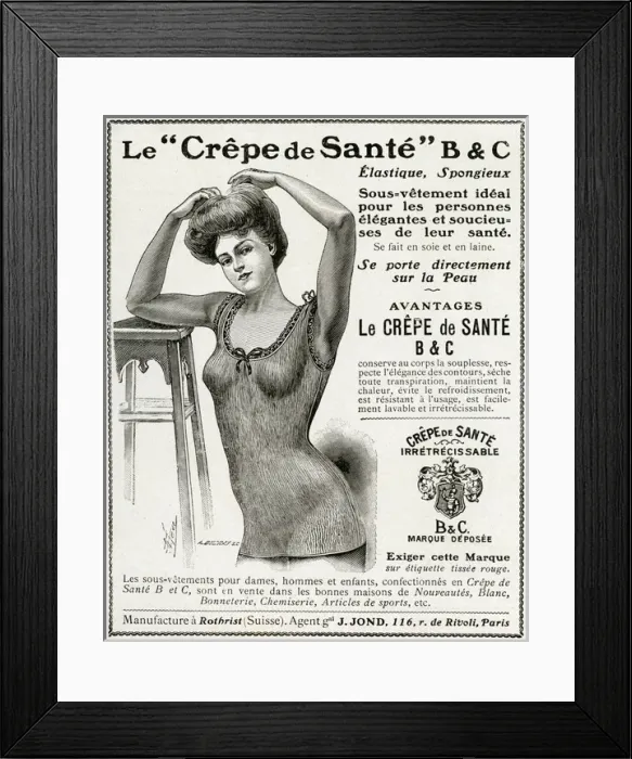 Framed Print : Advert for Le Crepe de Sante underwear 1906 Framed Print : Advert for Le Crepe de Sante underwear 1906