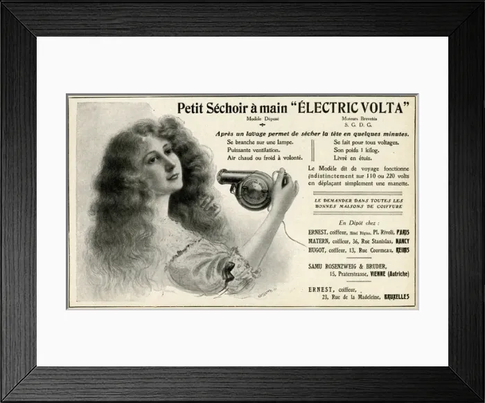 Framed Print : Advert for Petit Sechoir hair dryer 1910 Framed Print : Advert for Petit Sechoir hair dryer 1910