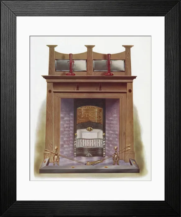 Framed Print : Stylish Fireplace 1908 Framed Print : Stylish Fireplace 1908