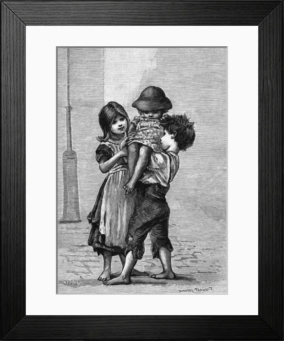 Framed Print : Girl & Boy Carry Baby Framed Print : Girl & Boy Carry Baby
