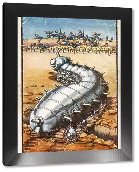 Caterpillar Tank cartoon scatters fleeing Germans