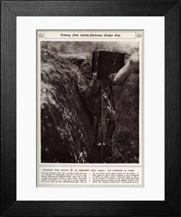 Framed Print : Soldier filming in trench 1916 Framed Print : Soldier filming in trench 1916