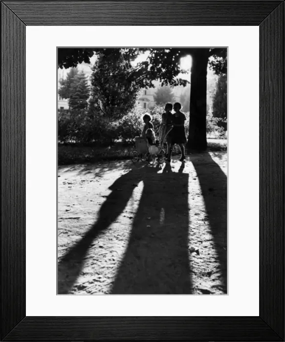 Framed Print : Girls with Boy in Pram Framed Print : Girls with Boy in Pram