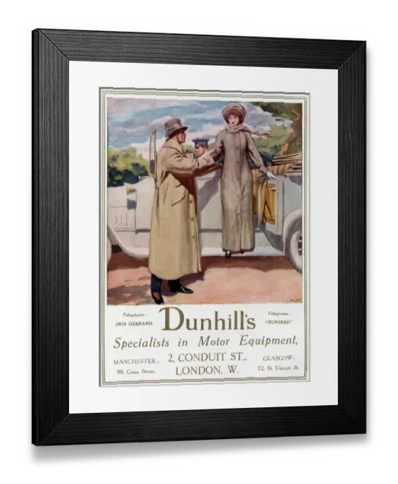 Framed Print : Advert for Dunhills motoring equipment 1912 Framed Print : Advert for Dunhills motoring equipment 1912