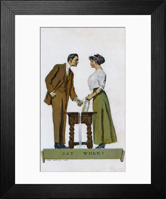 Framed Print : SAY WHEN. Neither this young man nor his companion are looking at what they doing Framed Print : SAY WHEN. Neither this young man nor his companion are looking at what they doing
